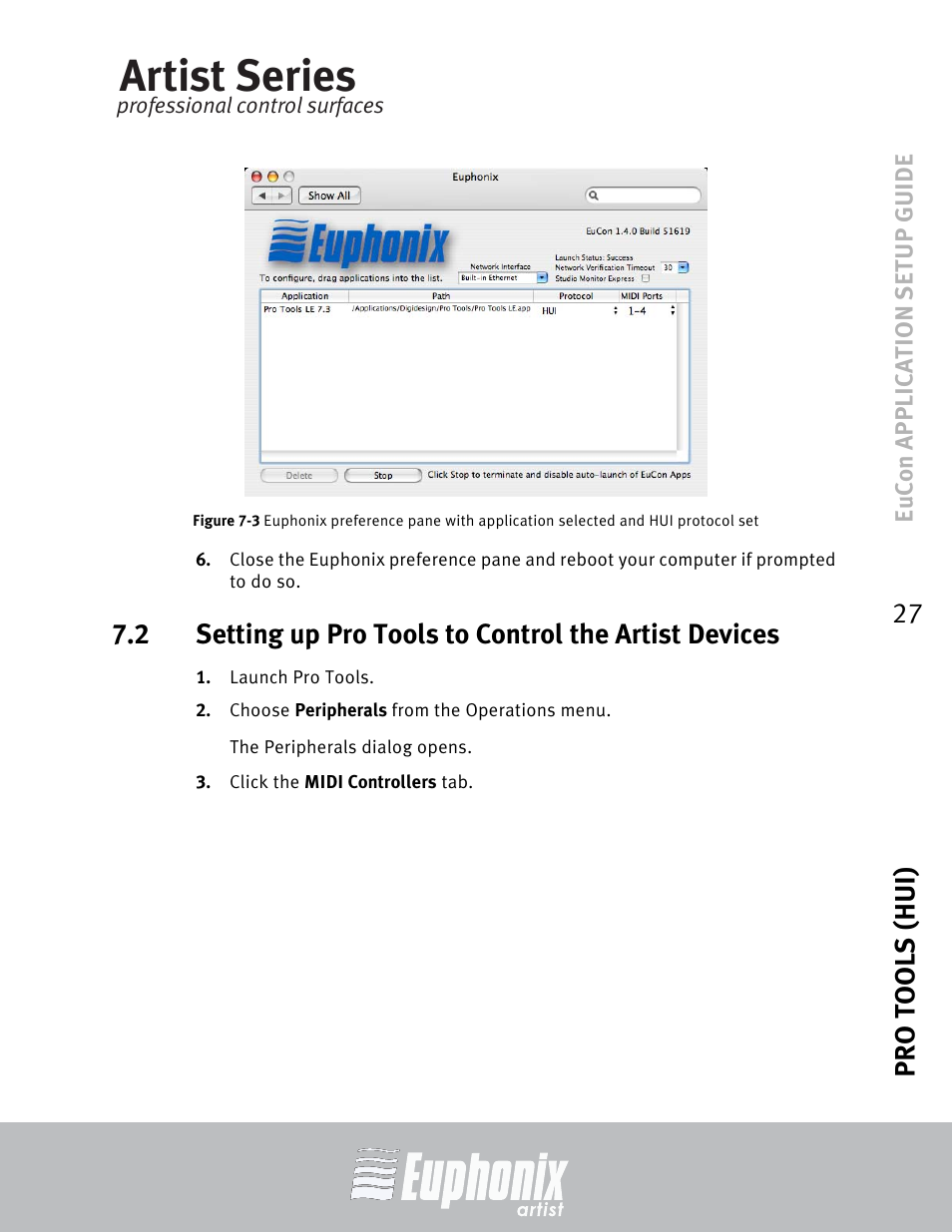 Setting up pro tools to control the artist devices, Artist series, Pro tools (hui) 27 | Euphonix MC Mix User Manual | Page 27 / 29