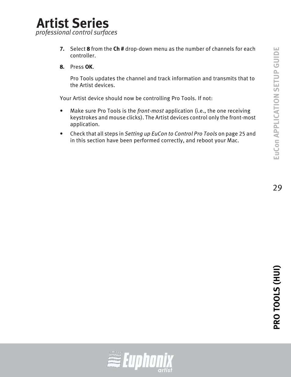 Artist series, Pro tools (hui) 29 | Euphonix MC Mix User Manual | Page 29 / 29