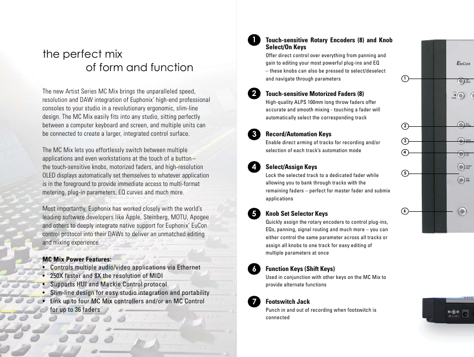 The perfect mix of form and function | Euphonix MC Mix Series MC User Manual | Page 2 / 4