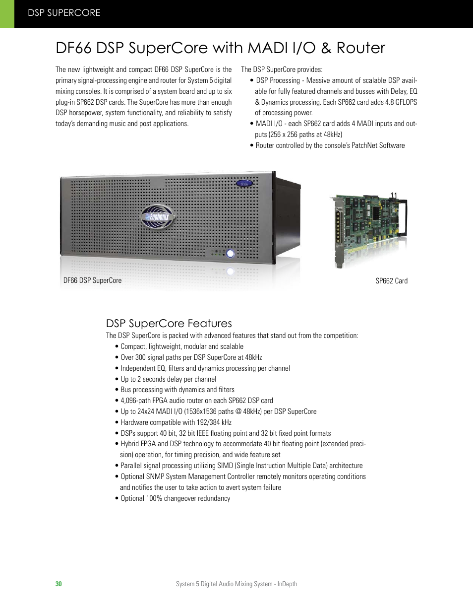 Df66 dsp supercore with madi i/o & router, Dsp supercore features | Euphonix System 5 InDepth User Manual | Page 30 / 36