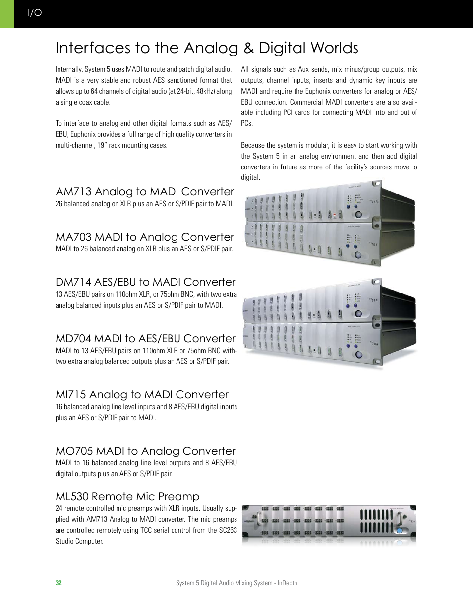 Interfaces to the analog & digital worlds | Euphonix System 5 InDepth User Manual | Page 32 / 36