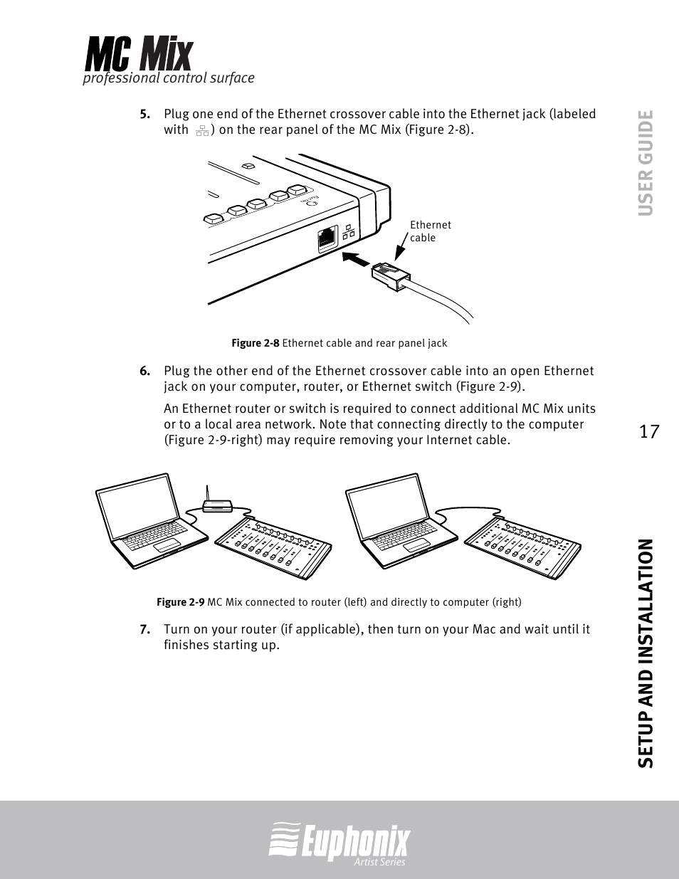 Ethernet cable and rear panel jack, User guide setup and installation 17 | Euphonix EuCon User Manual | Page 17 / 52