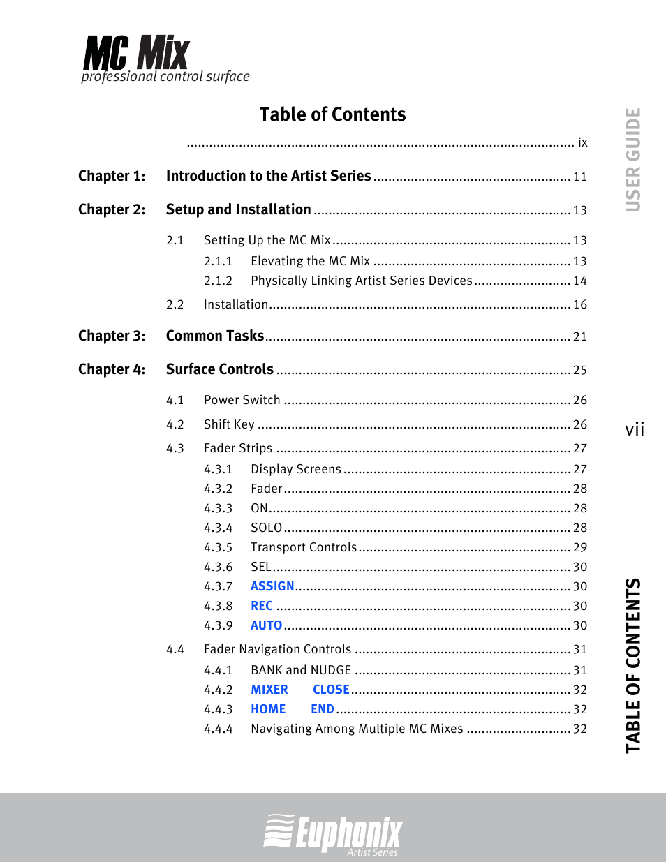User guide table of contents vii table of contents | Euphonix EuCon User Manual | Page 7 / 52
