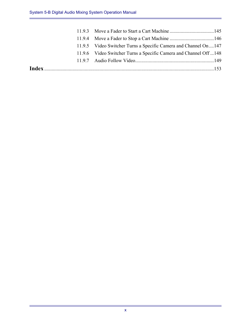 Index | Euphonix System Digital Audio Mixing System 5B User Manual | Page 10 / 156