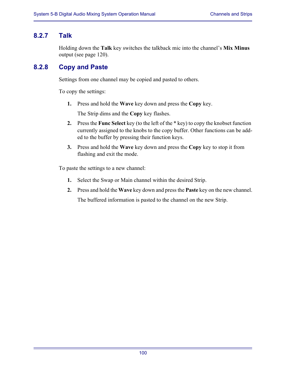 7 talk, 8 copy and paste, Talk | Copy and paste | Euphonix System Digital Audio Mixing System 5B User Manual | Page 100 / 156