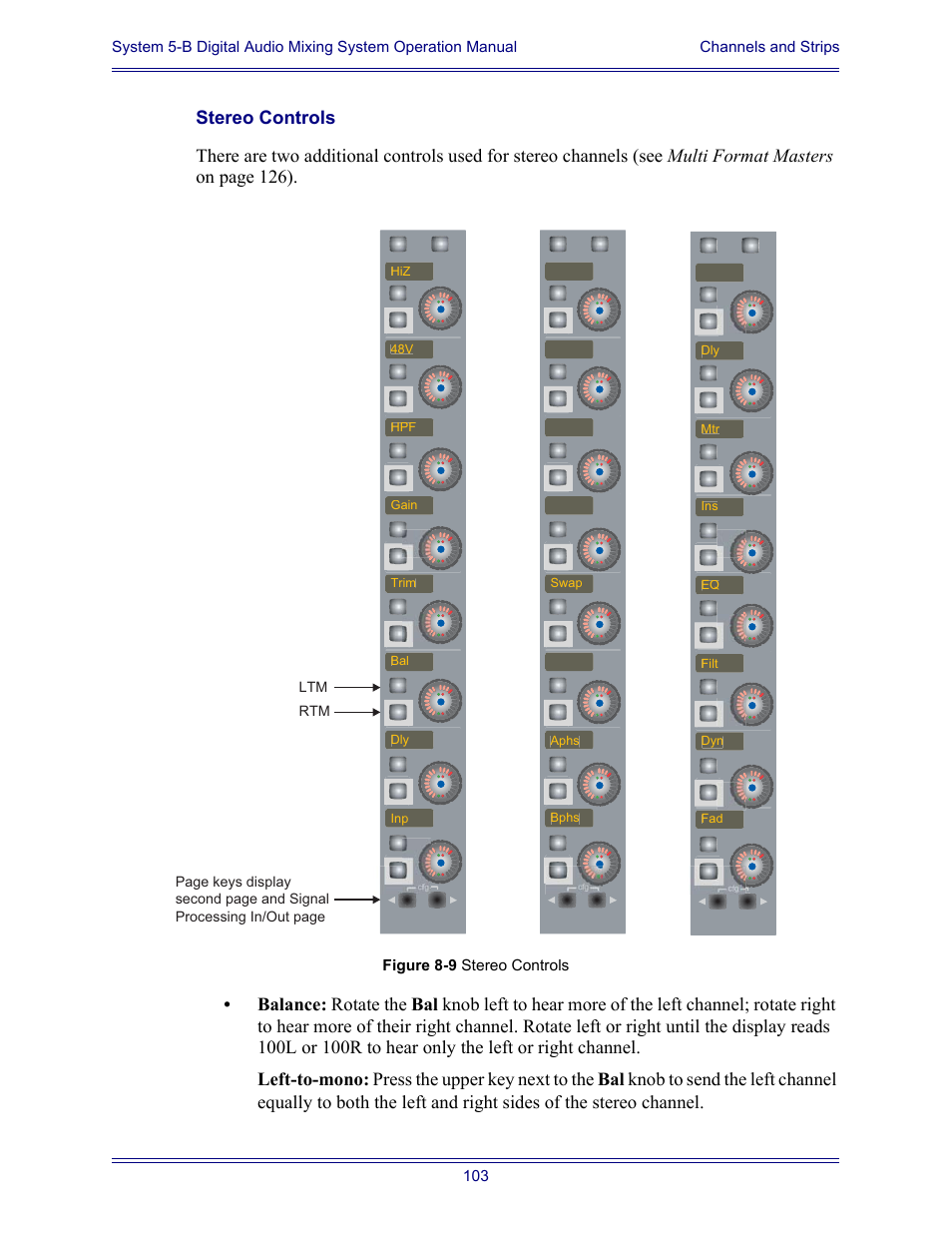 Stereo controls | Euphonix System Digital Audio Mixing System 5B User Manual | Page 103 / 156