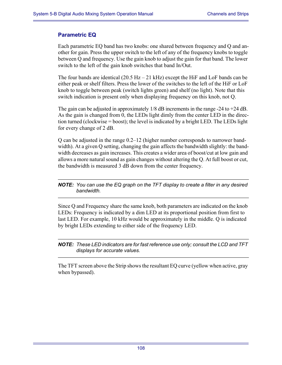 Parametric eq | Euphonix System Digital Audio Mixing System 5B User Manual | Page 108 / 156