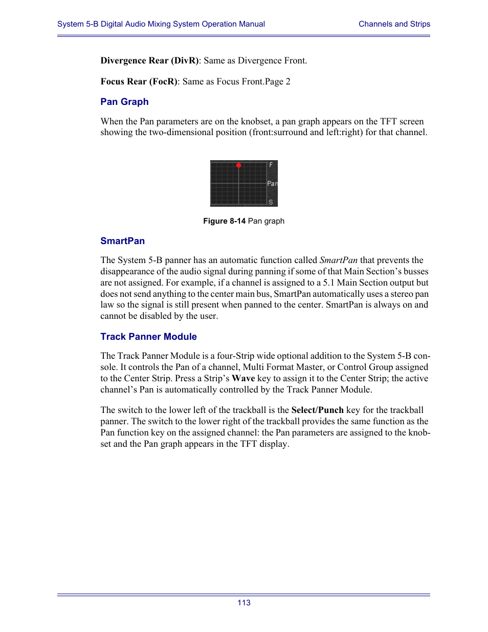 Pan graph, Smartpan, Track panner module | Euphonix System Digital Audio Mixing System 5B User Manual | Page 113 / 156