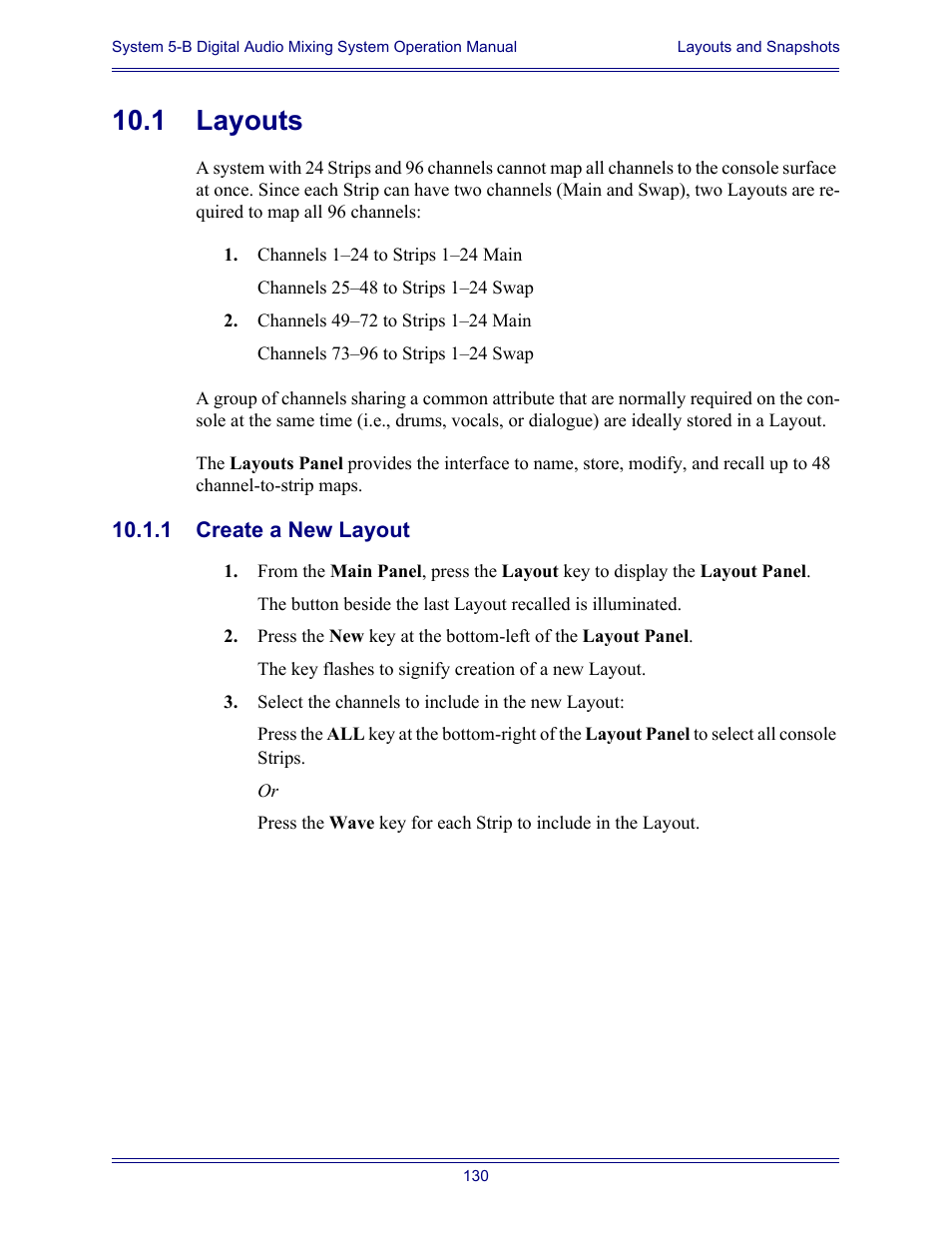 1 layouts, 1 create a new layout, Layouts 10.1.1 create a new layout | Euphonix System Digital Audio Mixing System 5B User Manual | Page 130 / 156