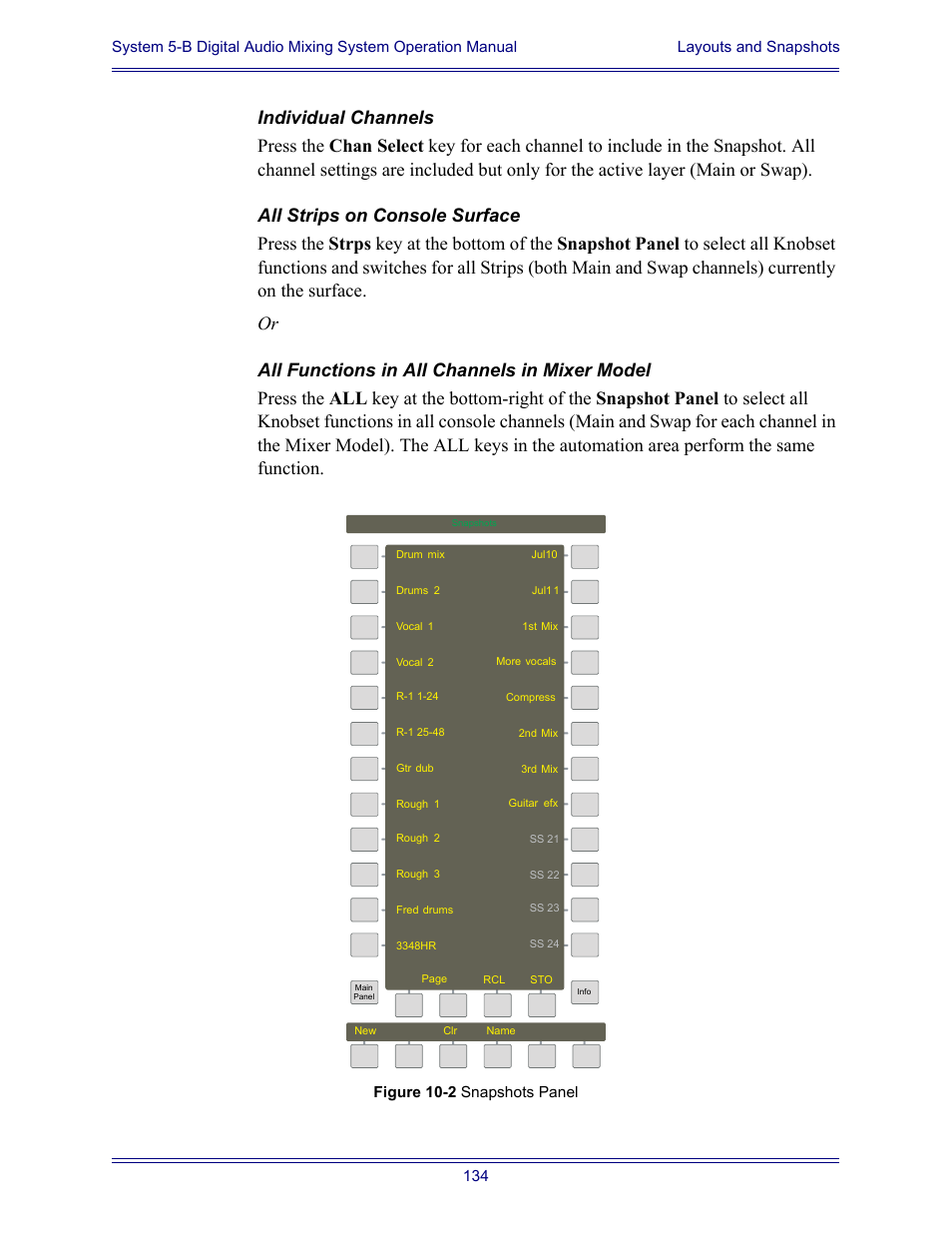 Figure 10-2 snapshots panel | Euphonix System Digital Audio Mixing System 5B User Manual | Page 134 / 156