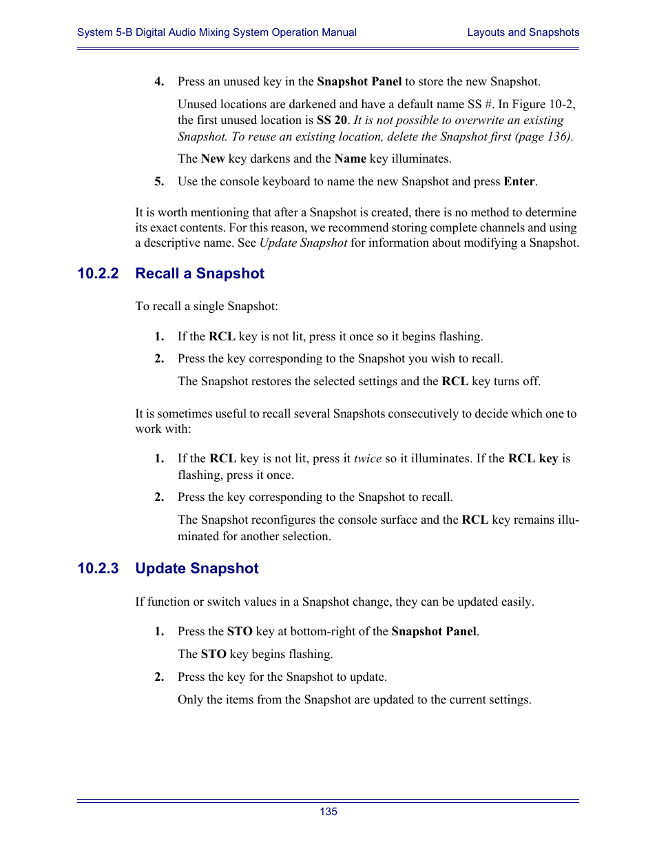 2 recall a snapshot, 3 update snapshot | Euphonix System Digital Audio Mixing System 5B User Manual | Page 135 / 156