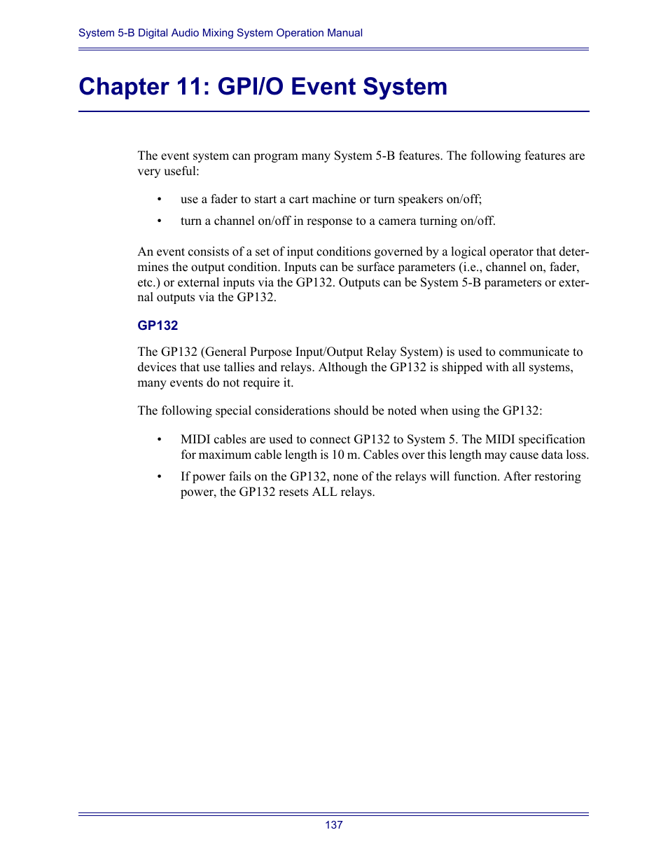 Chapter 11: gpi/o event system, Gp132 | Euphonix System Digital Audio Mixing System 5B User Manual | Page 137 / 156