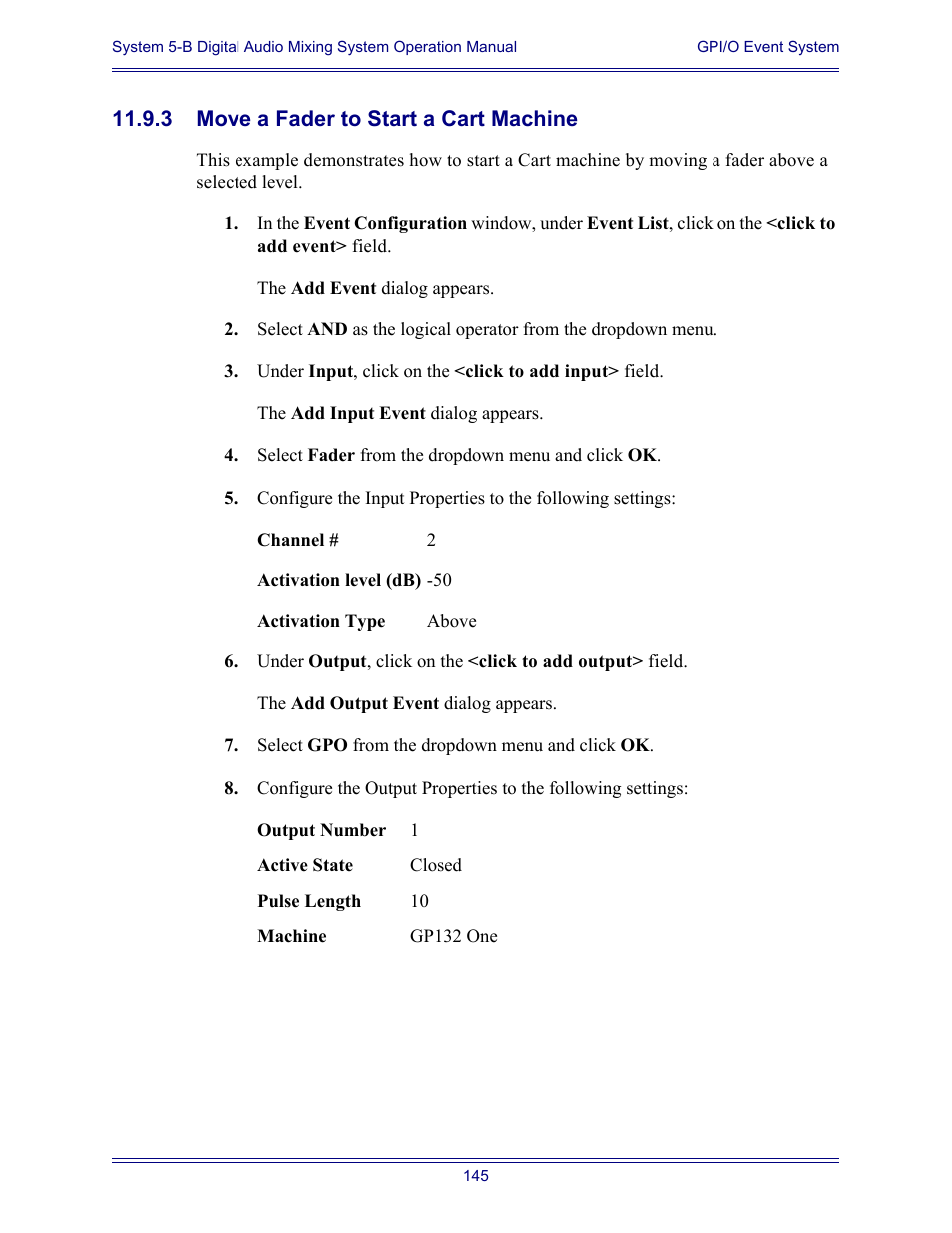 3 move a fader to start a cart machine | Euphonix System Digital Audio Mixing System 5B User Manual | Page 145 / 156