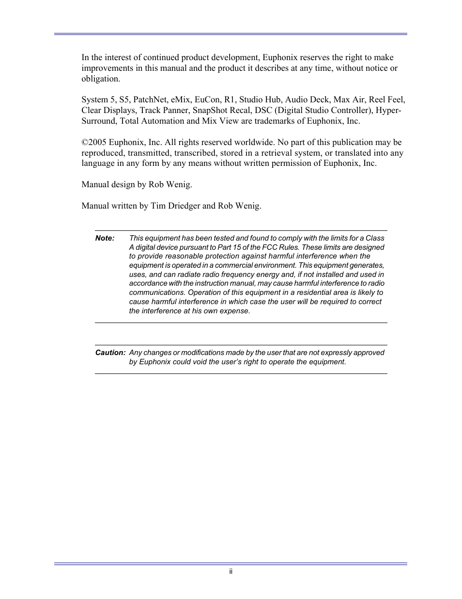 Euphonix System Digital Audio Mixing System 5B User Manual | Page 2 / 156
