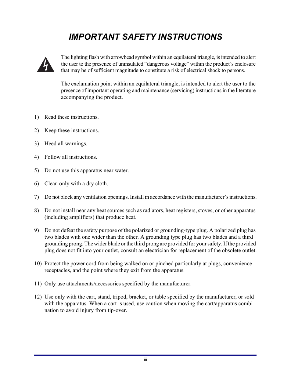 Important safety instructions | Euphonix System Digital Audio Mixing System 5B User Manual | Page 3 / 156