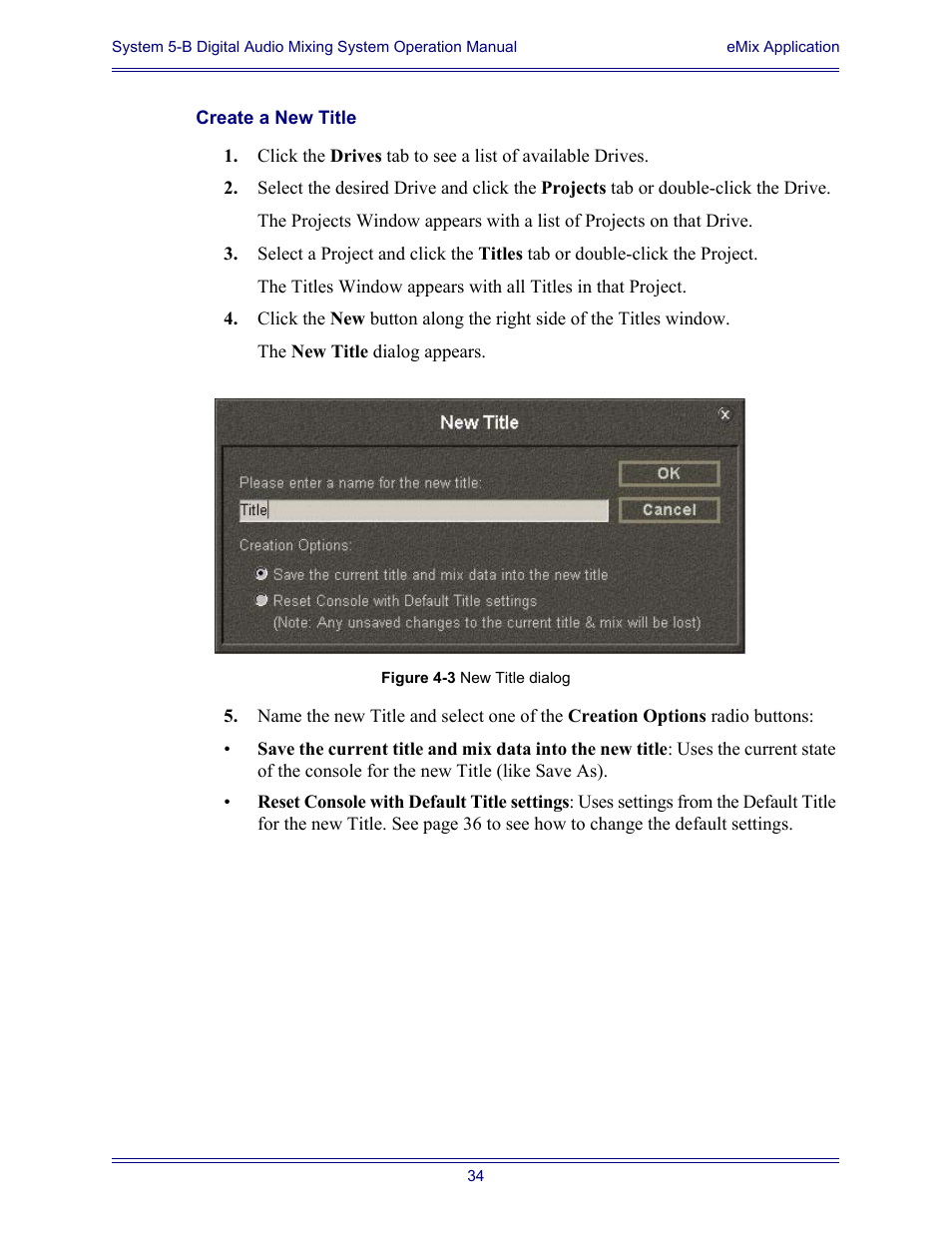 Create a new title | Euphonix System Digital Audio Mixing System 5B User Manual | Page 34 / 156