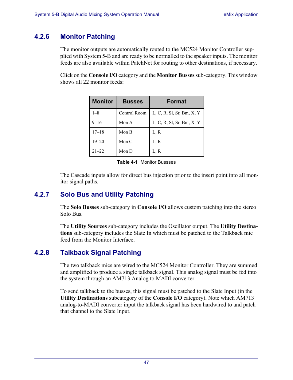 6 monitor patching, 7 solo bus and utility patching, 8 talkback signal patching | Monitor patching, Solo bus and utility patching, Talkback signal patching | Euphonix System Digital Audio Mixing System 5B User Manual | Page 47 / 156