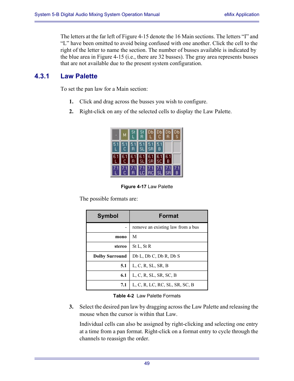 1 law palette, Law palette | Euphonix System Digital Audio Mixing System 5B User Manual | Page 49 / 156