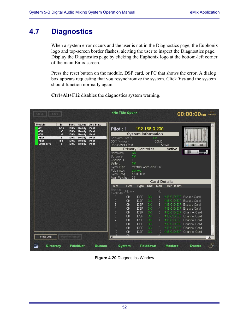 7 diagnostics, Diagnostics | Euphonix System Digital Audio Mixing System 5B User Manual | Page 52 / 156