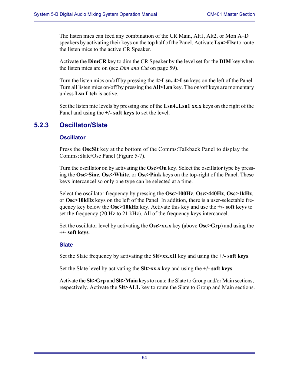 3 oscillator/slate, Oscillator, Slate | Oscillator/slate | Euphonix System Digital Audio Mixing System 5B User Manual | Page 64 / 156