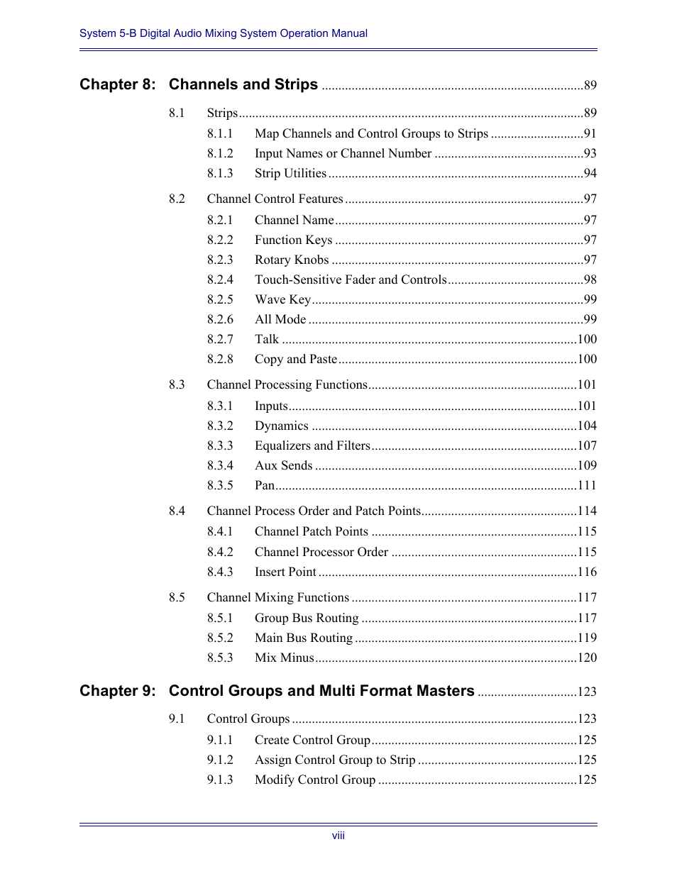 Euphonix System Digital Audio Mixing System 5B User Manual | Page 8 / 156