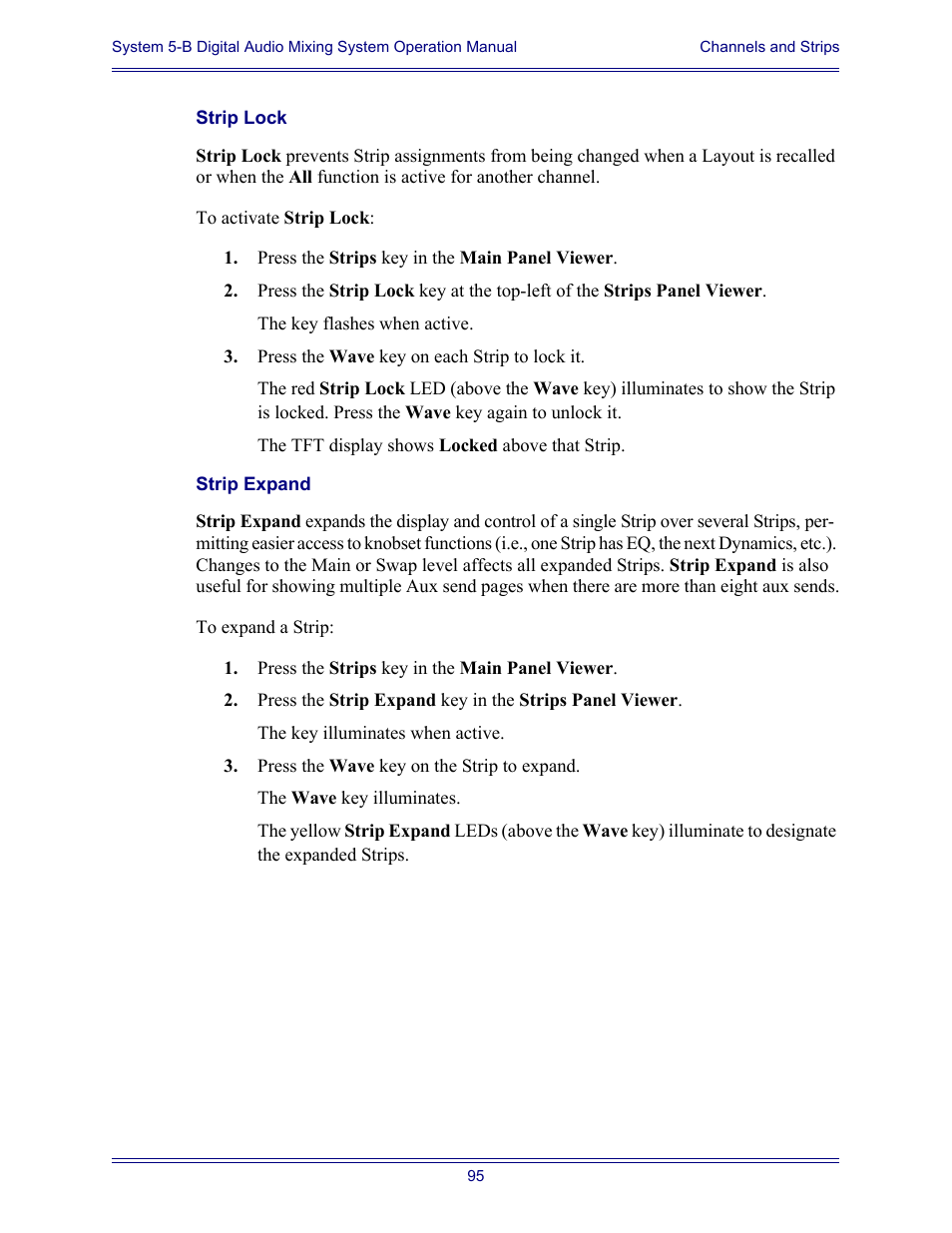 Strip lock, Strip expand | Euphonix System Digital Audio Mixing System 5B User Manual | Page 95 / 156