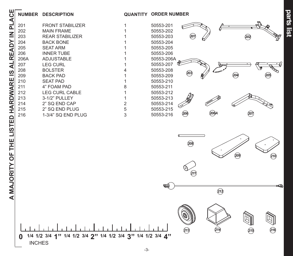 Part s list | Evo Fitness SEDONA 50553 User Manual | Page 3 / 20