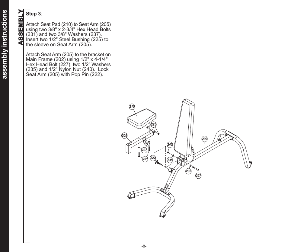 Assembly instructions, Assembl y | Evo Fitness SEDONA 50553 User Manual | Page 8 / 20