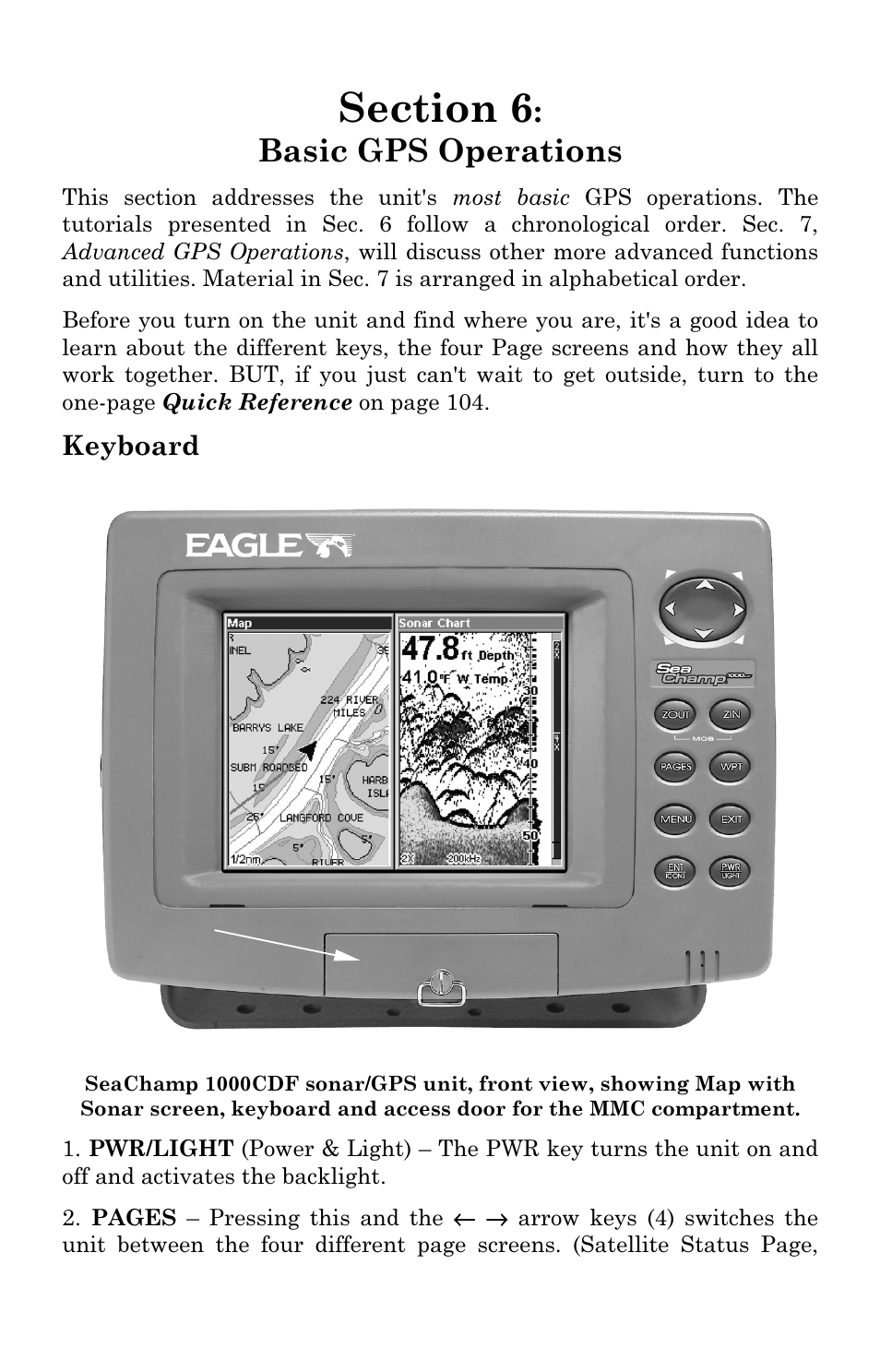 Basic gps operations, Keyboard | Eagle Electronics FISHSTRIKE 1000C User Manual | Page 101 / 204