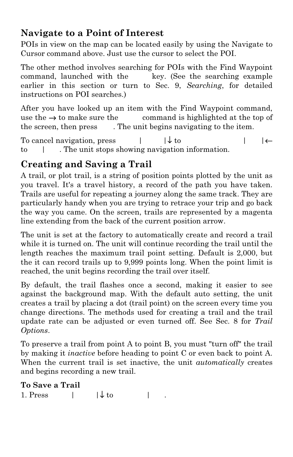 Navigate to a point of interest, Creating and saving a trail | Eagle Electronics FISHSTRIKE 1000C User Manual | Page 122 / 204