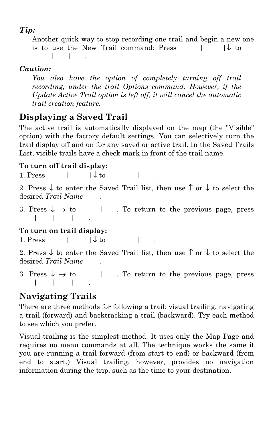 Displaying a saved trail, Navigating trails | Eagle Electronics FISHSTRIKE 1000C User Manual | Page 124 / 204