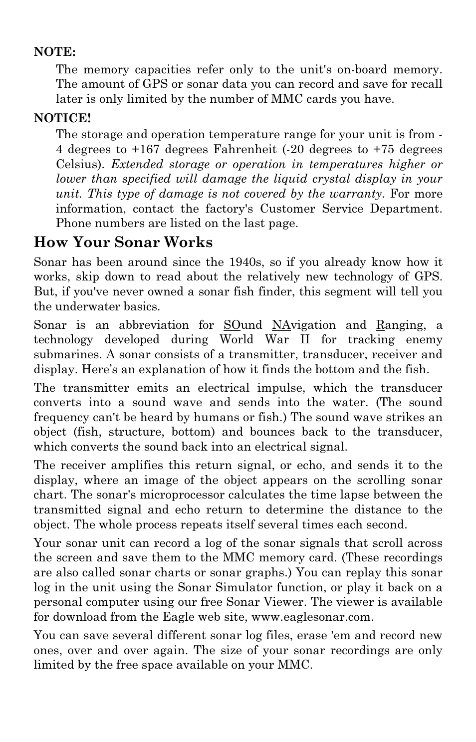 How your sonar works | Eagle Electronics FISHSTRIKE 1000C User Manual | Page 13 / 204