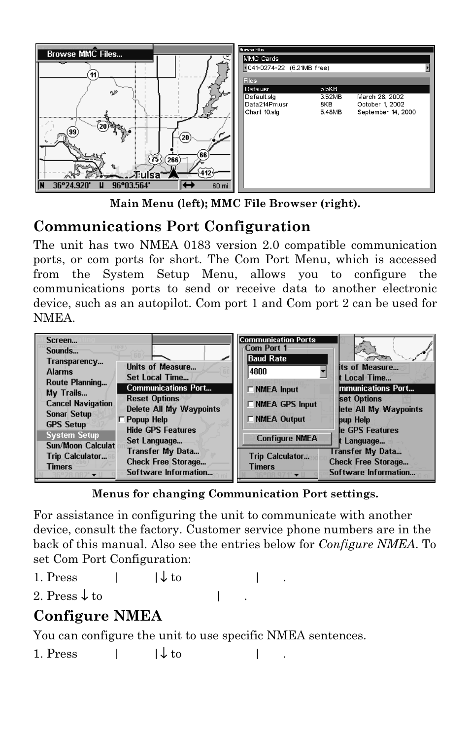 Communications port configuration, Configure nmea | Eagle Electronics FISHSTRIKE 1000C User Manual | Page 145 / 204