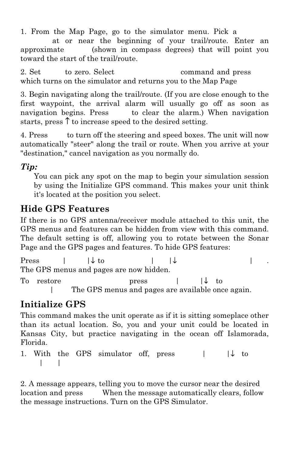 Hide gps features, Initialize gps | Eagle Electronics FISHSTRIKE 1000C User Manual | Page 151 / 204