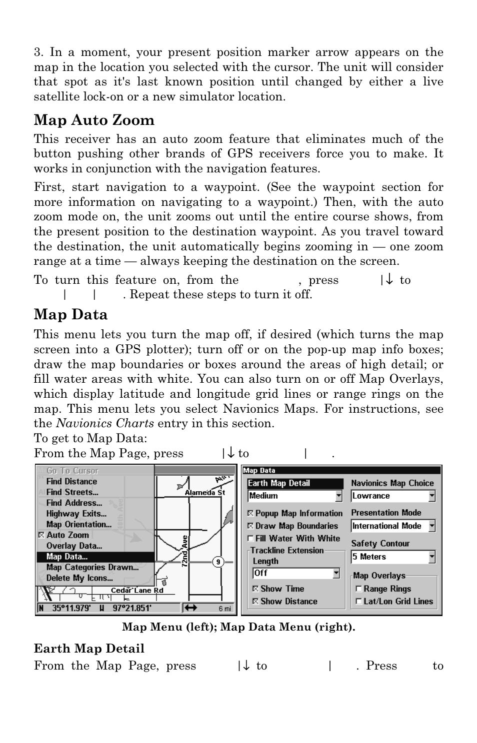 Map auto zoom, Map data | Eagle Electronics FISHSTRIKE 1000C User Manual | Page 152 / 204