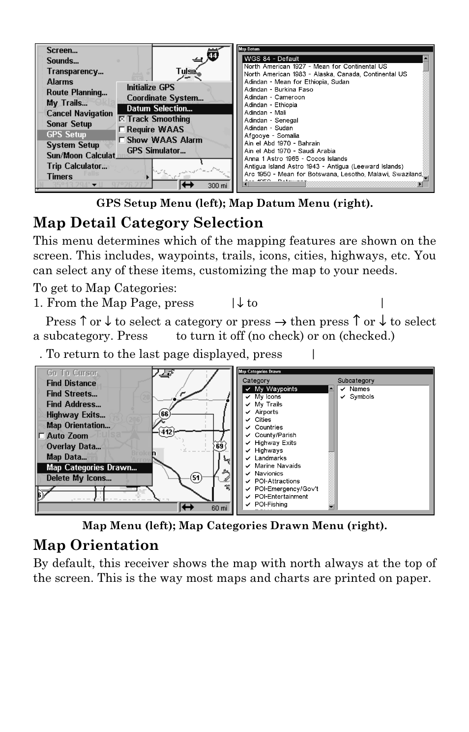 Map detail category selection, Map orientation | Eagle Electronics FISHSTRIKE 1000C User Manual | Page 155 / 204