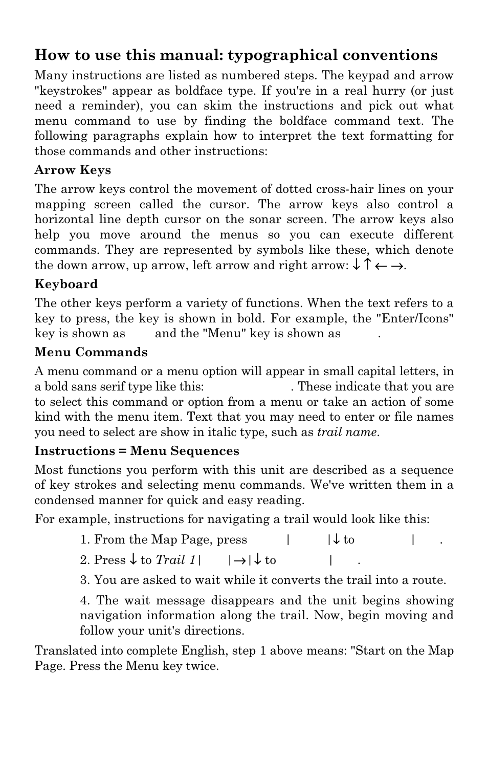 How to use this manual: typographical conventions | Eagle Electronics FISHSTRIKE 1000C User Manual | Page 18 / 204