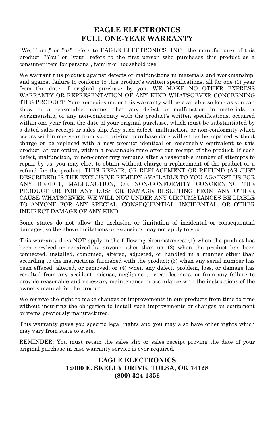 Eagle Electronics FISHSTRIKE 1000C User Manual | Page 200 / 204
