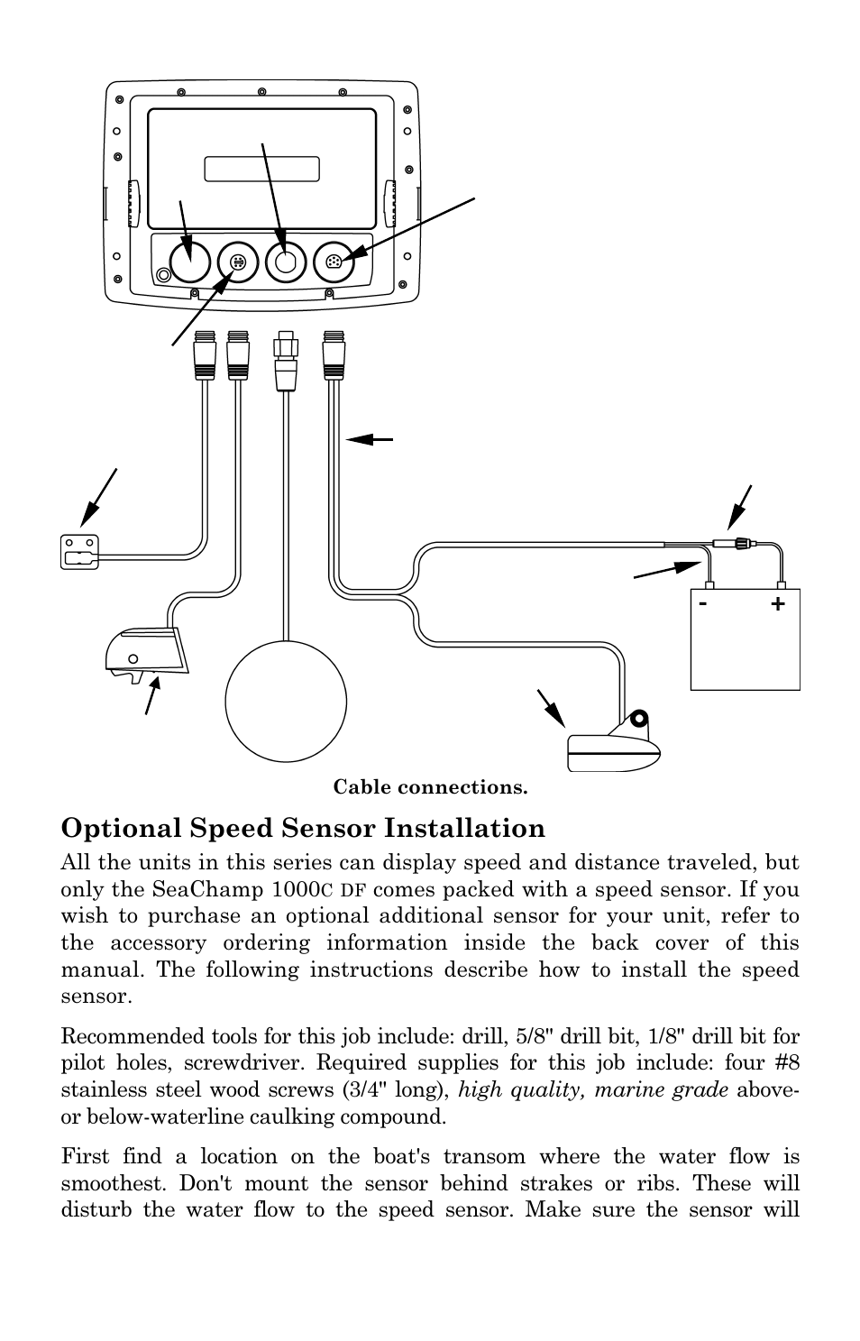 Optional speed sensor installation | Eagle Electronics FISHSTRIKE 1000C User Manual | Page 38 / 204