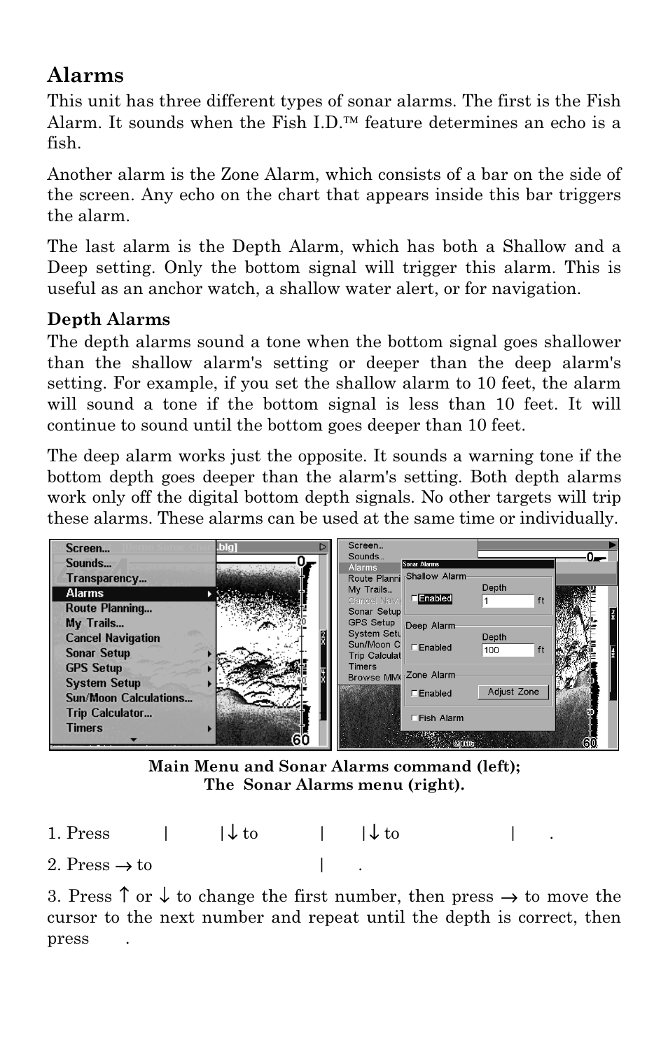 Alarms | Eagle Electronics FISHSTRIKE 1000C User Manual | Page 64 / 204