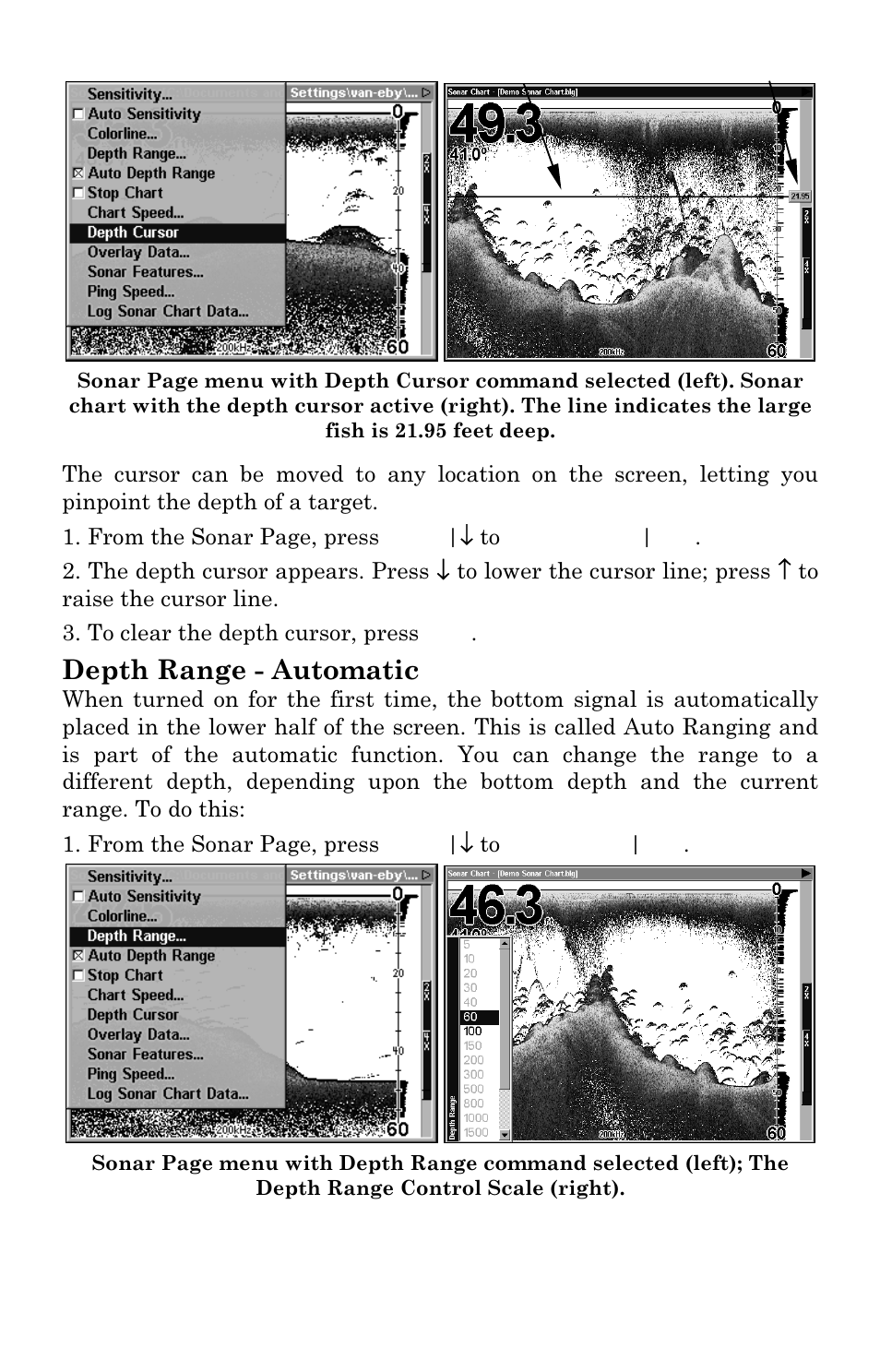 Depth range - automatic | Eagle Electronics FISHSTRIKE 1000C User Manual | Page 70 / 204