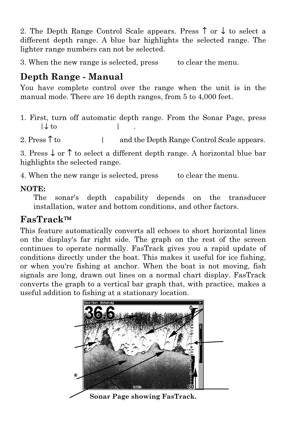 Depth range - manual, Fastrack | Eagle Electronics FISHSTRIKE 1000C User Manual | Page 71 / 204