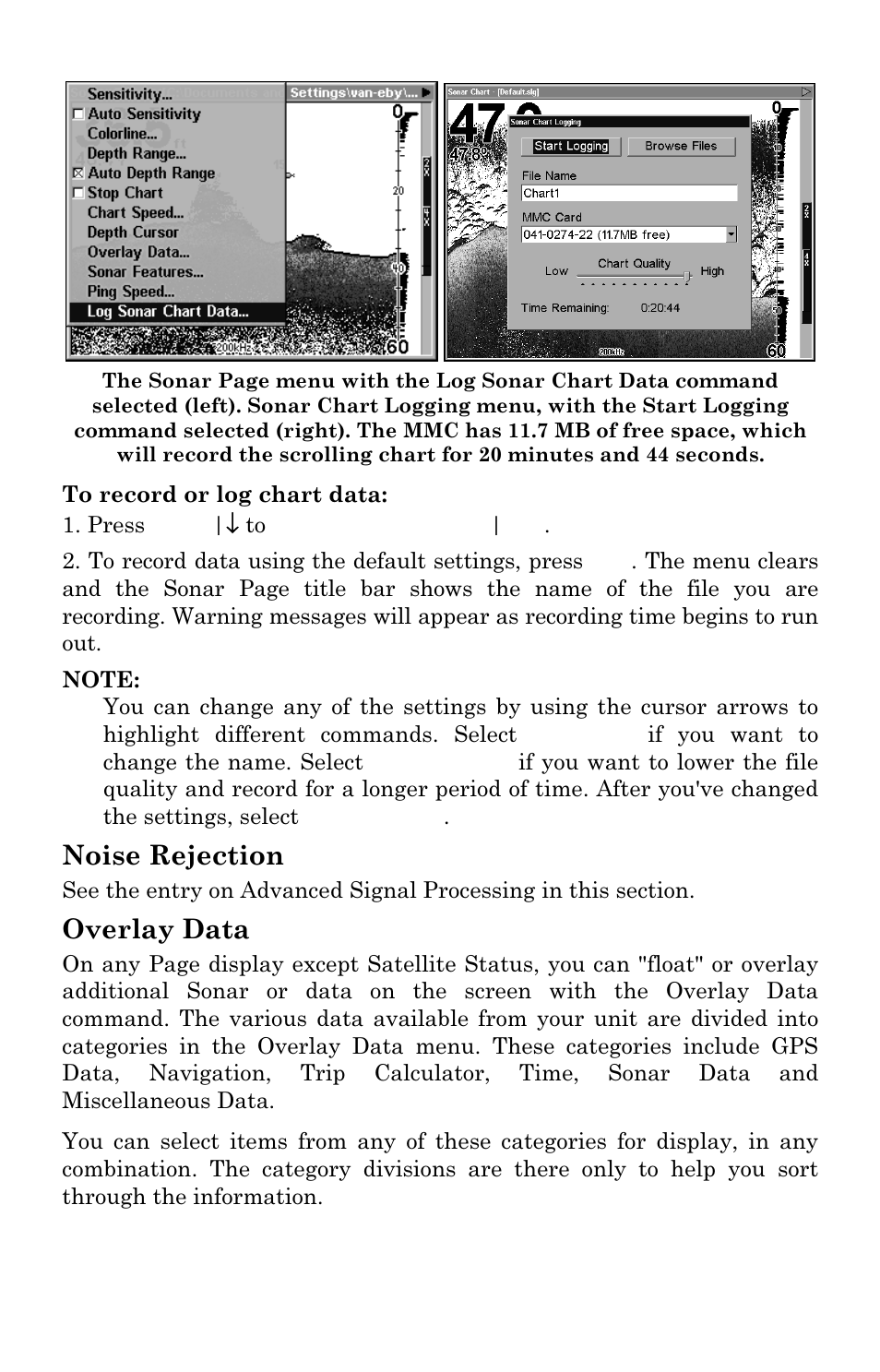 Noise rejection, Overlay data | Eagle Electronics FISHSTRIKE 1000C User Manual | Page 76 / 204