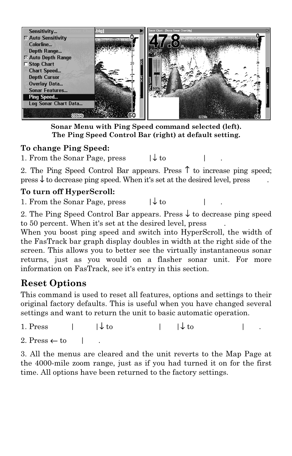 Reset options | Eagle Electronics FISHSTRIKE 1000C User Manual | Page 81 / 204