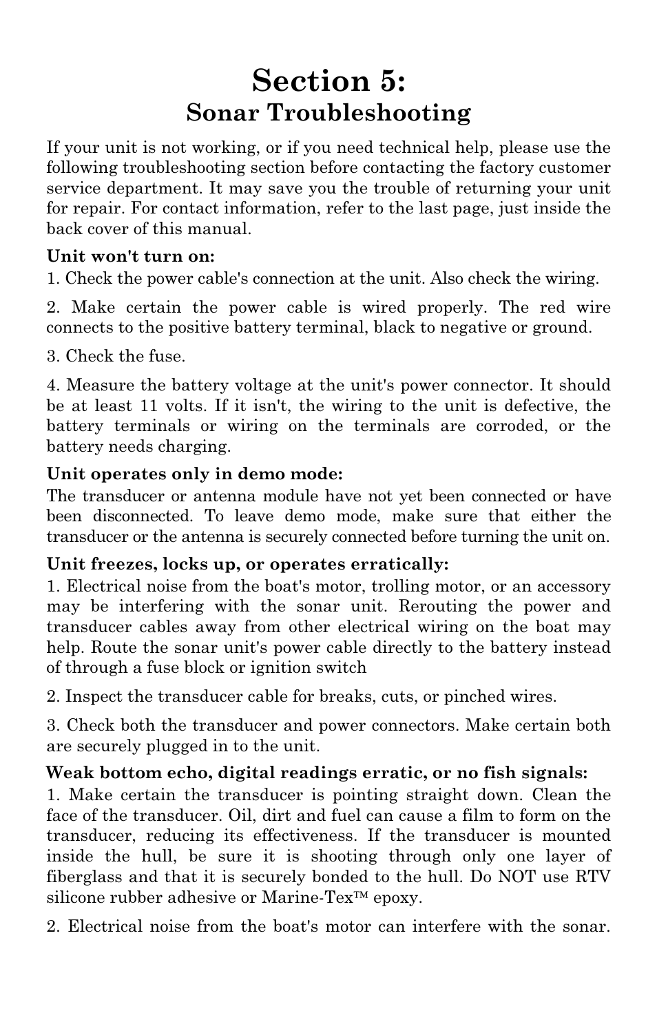 Sonar troubleshooting | Eagle Electronics FISHSTRIKE 1000C User Manual | Page 97 / 204