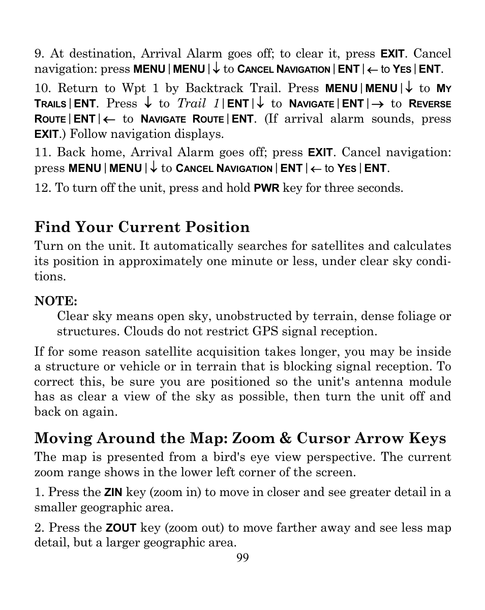 Find your current position, Moving around the map: zoom & cursor arrow keys | Eagle Electronics CUDA 350 S/MAP User Manual | Page 107 / 180