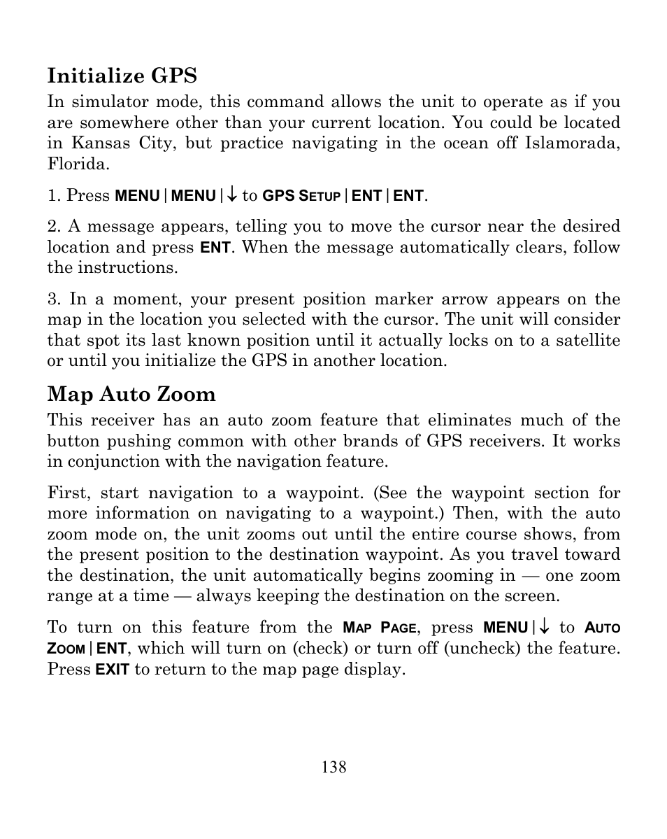 Initialize gps, Map auto zoom | Eagle Electronics CUDA 350 S/MAP User Manual | Page 146 / 180