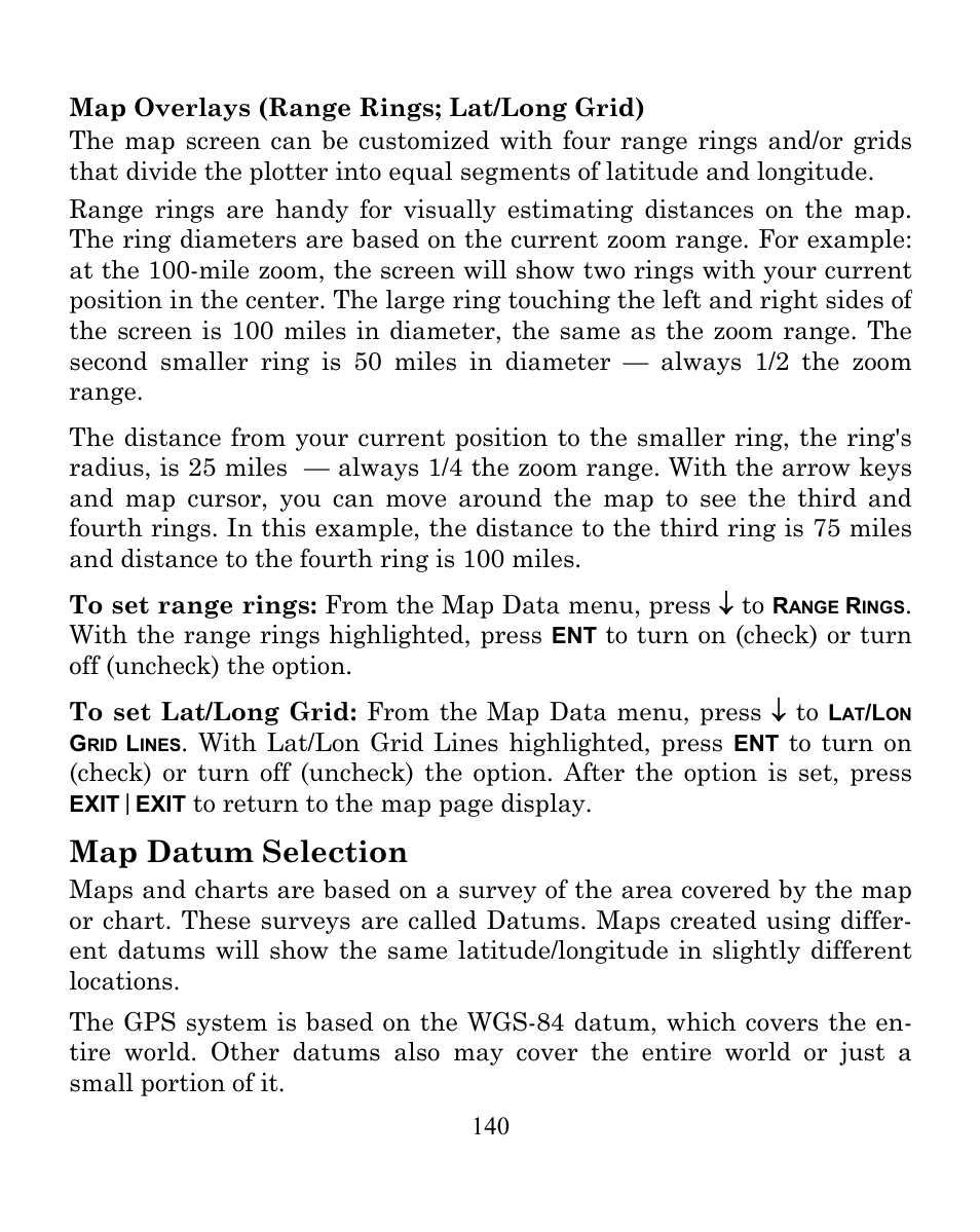 Map datum selection | Eagle Electronics CUDA 350 S/MAP User Manual | Page 148 / 180