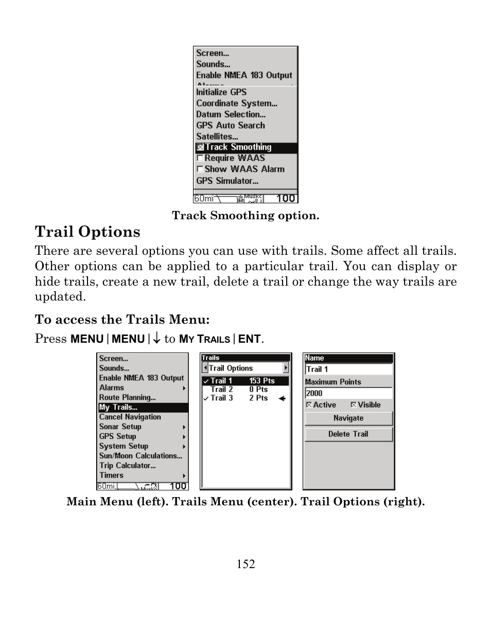 Trail options | Eagle Electronics CUDA 350 S/MAP User Manual | Page 160 / 180