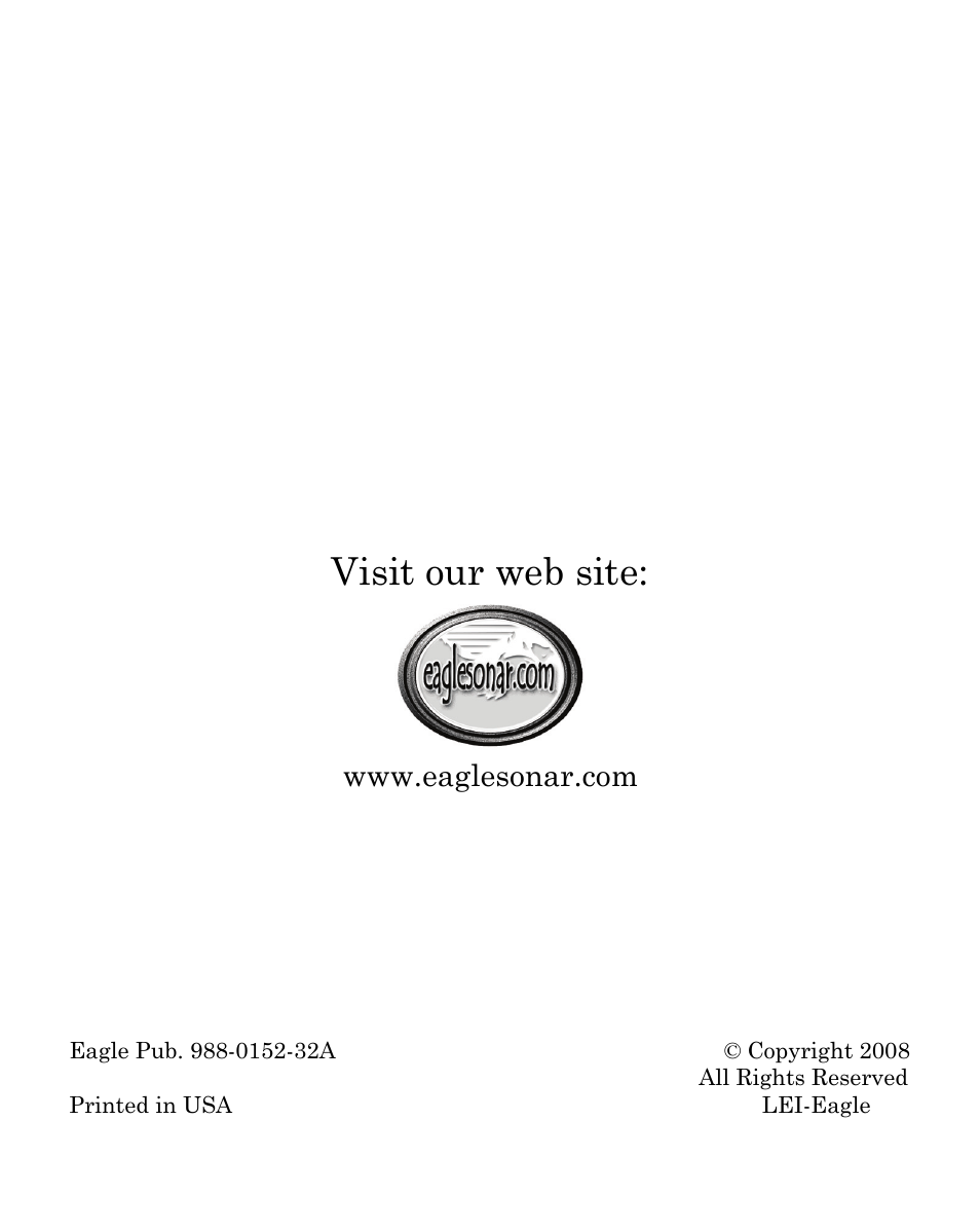 Visit our web site | Eagle Electronics CUDA 350 S/MAP User Manual | Page 180 / 180